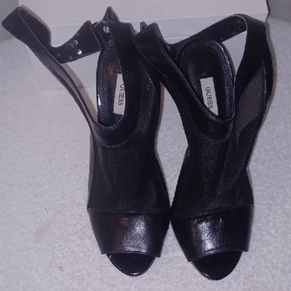 Guess Black Mesh Open-Toe Stilettos